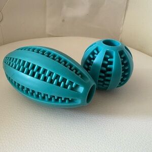 Teal Rubber Dog Dental Care Chew Toys for Treats and Toothpaste - Set of 2